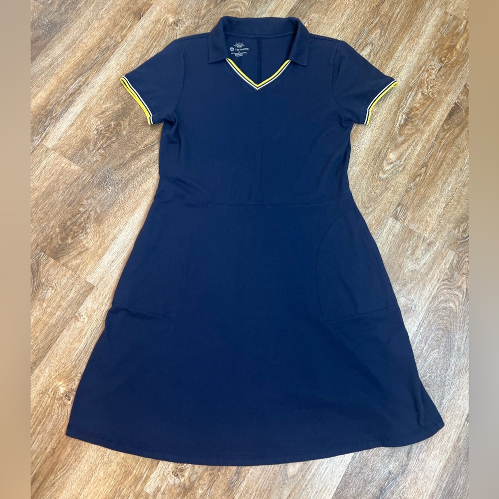 T By Talbots Athletic Polo Dress Upf 50 Protection Cotton Spandex Navy Blue Sz M